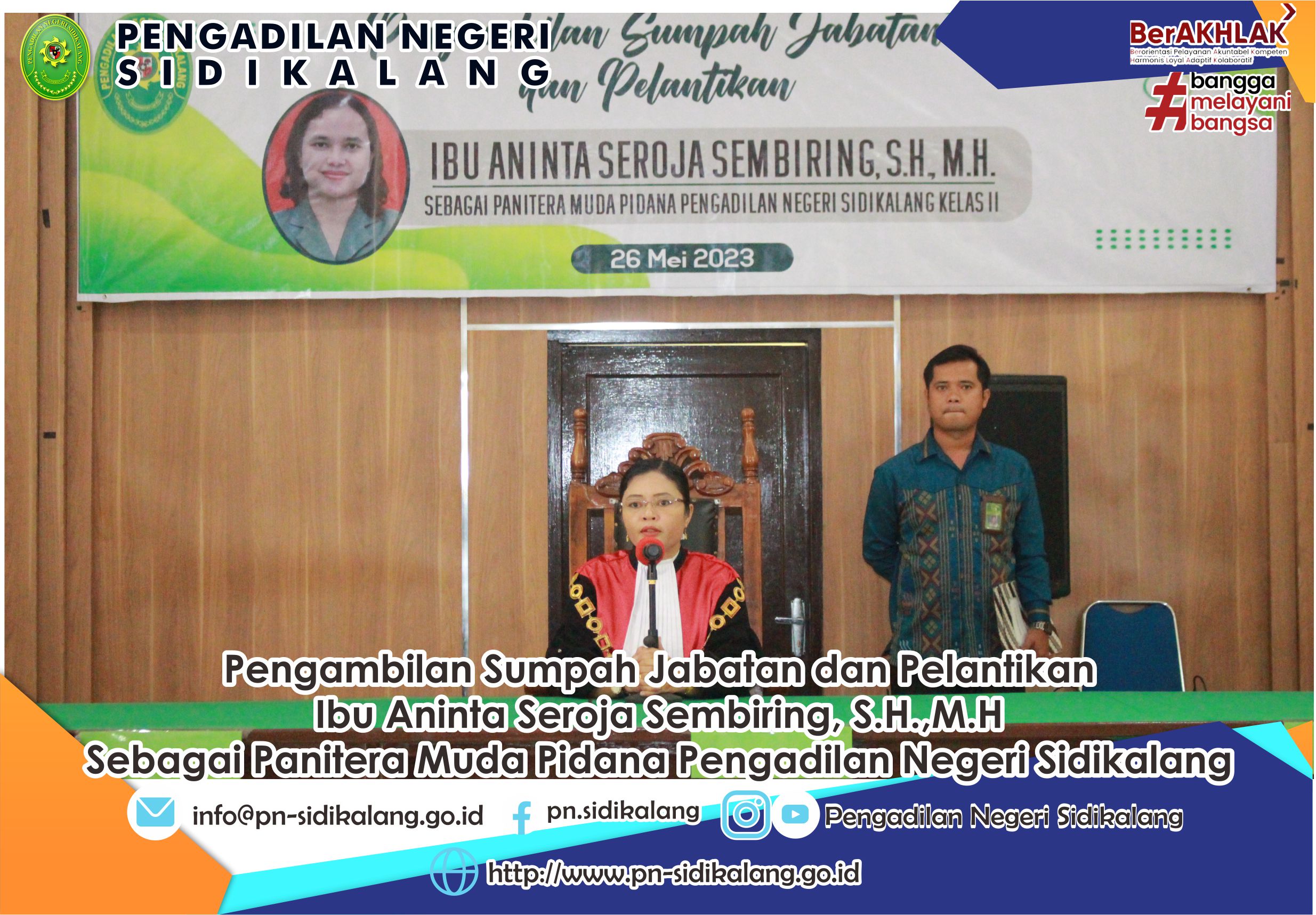 Pengambilan Sumpah Janji dan Pelantikan Ibu Aninta Seroja Sembiring, S.H.,M.H sebagai Panitera Muda Pidana pada Pengadilan Negeri Sidikalang.